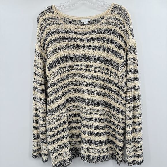 J. Jill Chunky Knit Sweater Sz XL Cream Black Relaxed Casual Striped Cotton - Picture 1 of 9